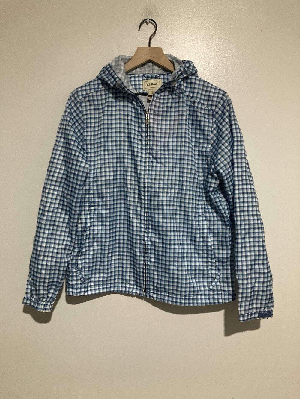 LL Bean Windbreaker Women's Medium Light Blue And White Jacket